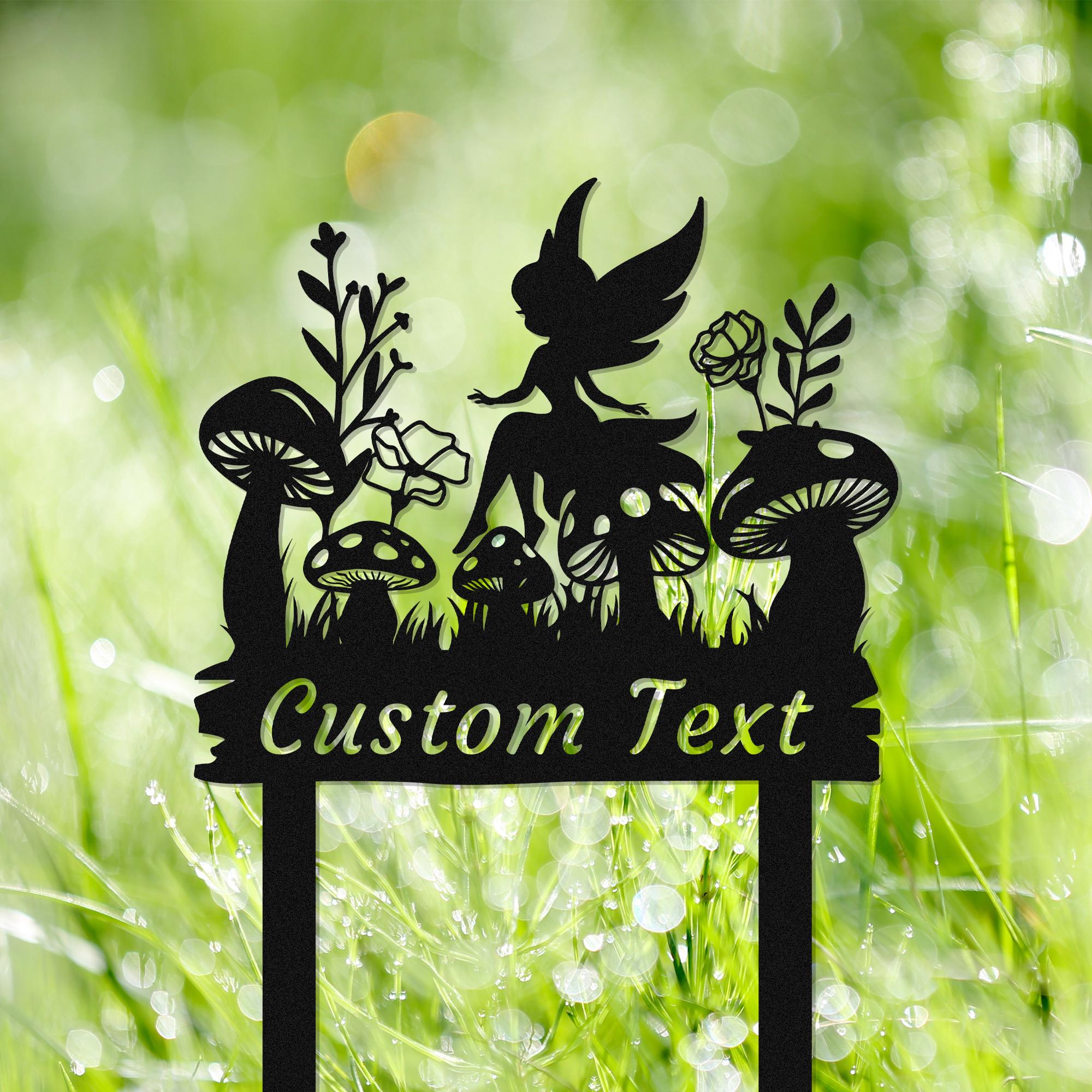 Personalized Fairy Garden Sign with Stake, Metal Fairy Mushroom Garden Sign, Yard Sign, Fairy Garden Stake, Outdoor Yard Decor,Gardener Gift