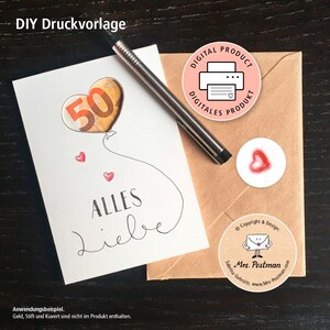 Carte de vœux DIY pour cadeau d'argent, anniversaire, mariage | Ballon coeur Tous mes vœux à imprimer | souvenir original de dernière minute