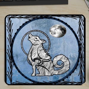 Howling Wolf Moon Non-Slip Gaming Mat, Lunar Wolf Art Mousepad, Animal Graphic Deck Accessory, Crafting Cushion, Office Gear, Gift for Him