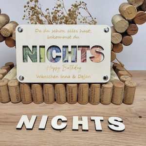 Geldcadeau, houten kaart, grappig geldcadeau, voor mensen die niets nodig hebben