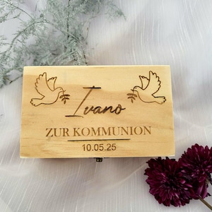 Personalisierte Holzkiste zur Taufe, Kommunion oder Konfirmation – Einzigartiges Geldgeschenk & Erinnerungsbox