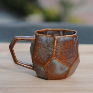Handmade Geometric Stoneware Mug, Brown & Gray Ceramic Coffee Cup