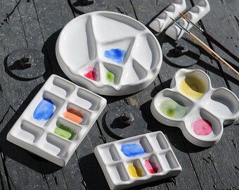 Handmade Ceramic Painting Palette & Brush Rest Set: Art Studio Decor