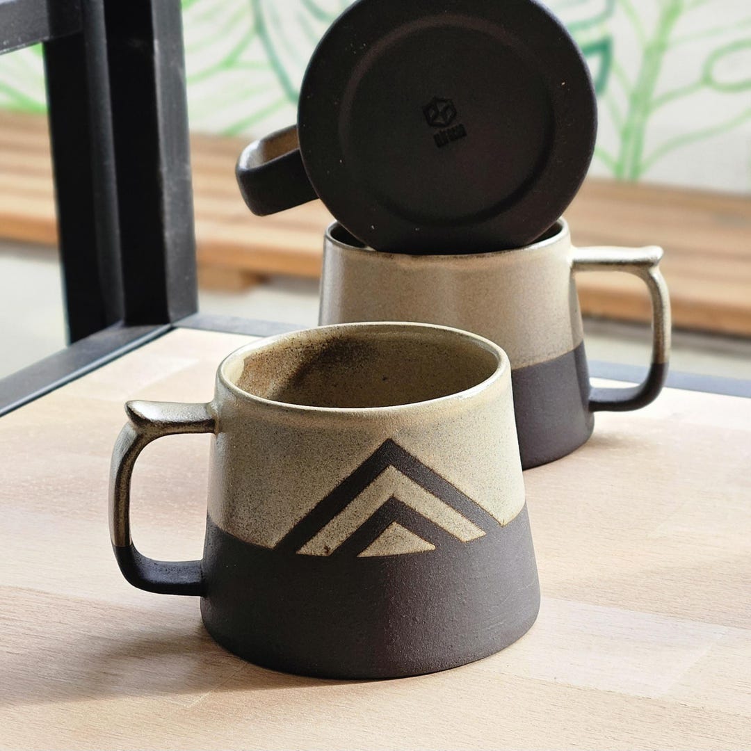 Handcrafted Ceramic Mug - Minimalist Black and Beige Design, Perfect ...
