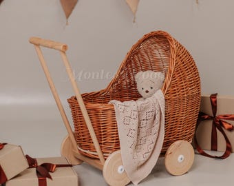 Premium Wicker Baby Carriage, Flower Basket, Doll Pram, Wicker Doll Stroller, Wicker Doll Pram, Wowen Doll Stroller, Baby Shower Decor