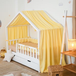 Yellow Bed Canopy for Toddler House Bed, Bright Kids Bed Curtain, Montessori Floor Bed Tent, Playhouse Canopy, Nursery Room Decor