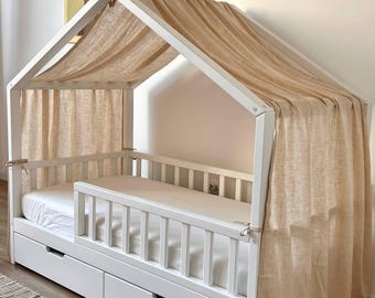100% Natural Linen Bed Tent, Custom Size, Natural Breathable Fabric, Nursery Canopy for Boys and Girls