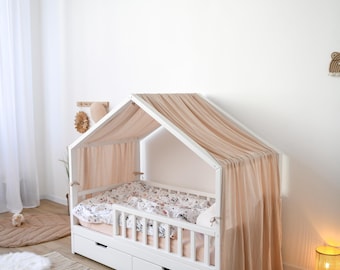 House Bed Canopy, Montessori bed canopy, bed curtains, Montessori house, canopy bed curtains, play tent, bed baldachin, kids room drape