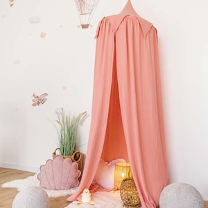 Peach Powder Bed Canopy, Hanging Canopy Tent, Kids Reading Nook, Girls Room Decor, Cotton Bed Crown, Toddler Canopy, Nursery Play Tent