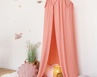 Baldacchino Per Lettino Wonder Space - Tenda Principessa Con Pompon, Rete Zanzariera, Beige - Foto 8