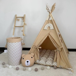 Handmade Kids Teepee Tent with Soft Padded Mat, Playhouse for Boys and Girls, Boho Nursery Decor, Play Tent, Playhouse, Baby Shower Decor