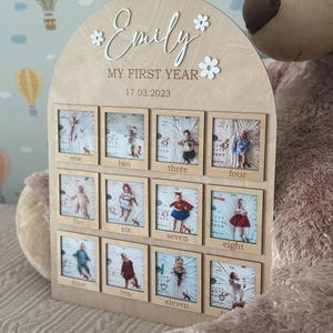 First Year Photo Board, 1st Birthday Photo Collage, One Year of Photo Board, Baby&#39;s First Year Sign, First Birthday Gift, Baby Shower Gif