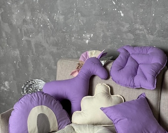 Purple Cushions for Kids Teepee, Handmade Unicorn Pillow Set, Lavender Teepee Tent Pillows, Playroom or Nursery Decor