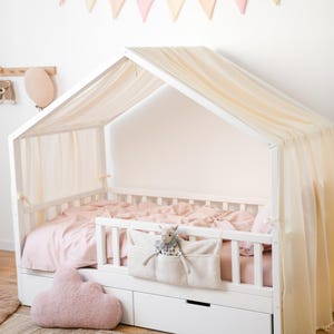 Bed Canopy for Toddler House Bed, Neutral Kids Bed Curtain, Montessori Floor Bed Tent , Boho Nursery Decor, Playhouse Canopy