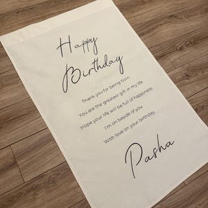 Large Fabric Birthday Sign, Custom Birthday Banner, Birthday Linen Decor, Cotton 1st Birthday Banner, Personalized Birthday Flag,Fabric Sign