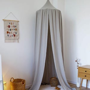 Gray Bed Canopy, Neutral Nursery Canopy, Toddler Room Tent, Hanging Kids Canopy, Boho Play Tent, Soft Cotton Canopy, Reading Nook Decor