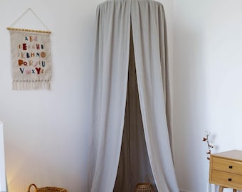 Gray Bed Canopy, Neutral Nursery Canopy, Toddler Room Tent, Hanging Kids Canopy, Boho Play Tent, Soft Cotton Canopy, Reading Nook Decor