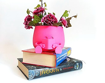 Happy Face Book Lover Planter – Cute Reading Pot for Indoor Plants, Bookworm Gift