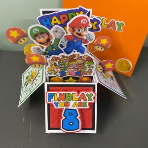 UNIQUE Handmade MARIO birthday box card. Personalised card.