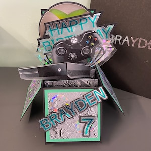 UNIKAT Handgemachte XBOX Geburtstags-Boxkarte für xbox1 xboxlive Gamerkonsole.  Personalisierte Karte. Cake Topper auch erhältlich.