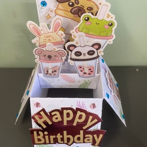 UNIQUE Handmade BOBA bubble TEA personalised birthday box card.