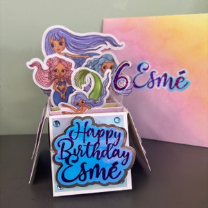 Cartão de caixa personalizado com tema SEREIA feito à mão. QUALQUER OCASIÃO - aniversário, obrigado, parabéns, boa sorte.....