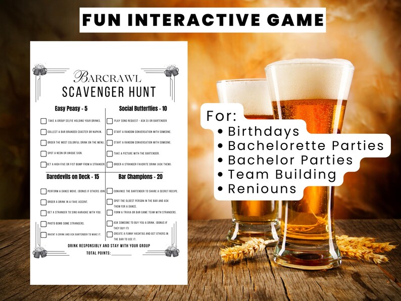 Bar Crawl Scavenger Hunt: Bachelorette Party Game (printable PDF) - Etsy