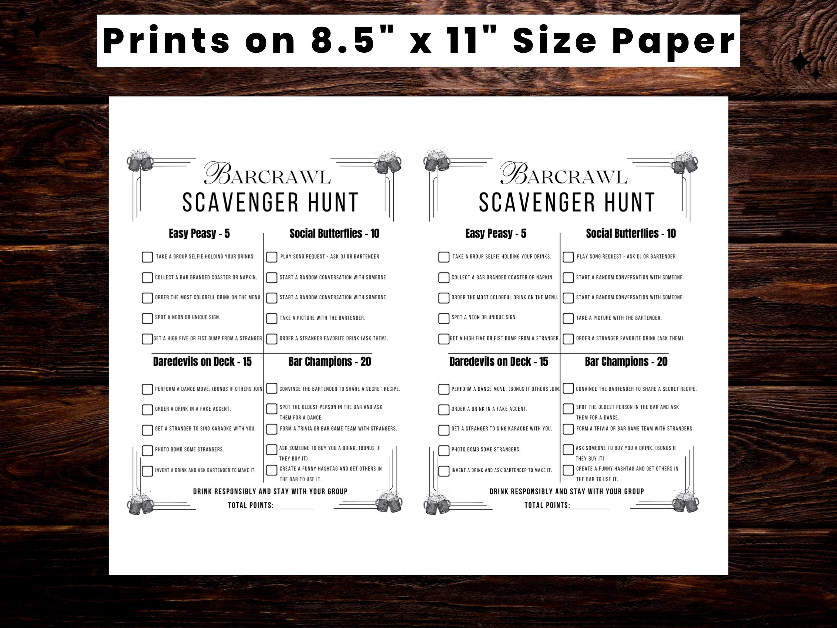 Bar Crawl Scavenger Hunt: Bachelorette Party Game (printable PDF) - Etsy