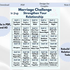 30-Day Marriage Couple Relationship Challenge | Printable | Download | Couples Challenge