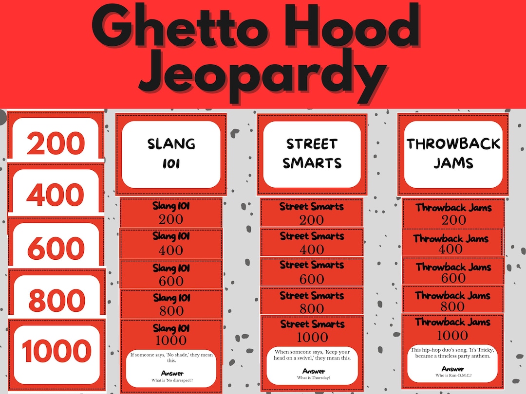 tobacco jeopardy questions Ghetto Hood Jeopardy Printable Trivia Game (digital Download)