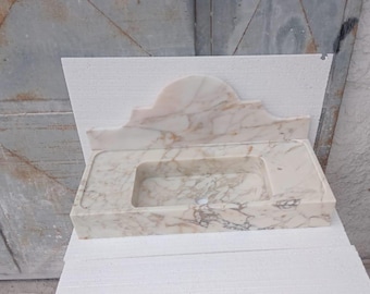 Calacatta Gold Marble Sink, Handmade Luxury Wall Mounted Vanity Basin with Cream & Gold Veins Backsplash for Bathroom or Powder Room