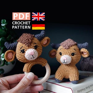 Bison crochet pattern | Easy amigurumi crochet pattern for Kaja the buffalo as a baby rattle or freestanding farm animal