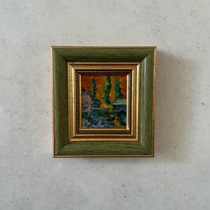Olieverfschilderijminiatuur, origineel olieverfschilderij, origineel kunstschilderij, mini vintage schilderij, vintage origineel schilderij