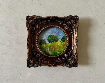 Impressionist painting, Oil painting miniature, Oil painting original, Mini vintage painting, Vintage painting original
