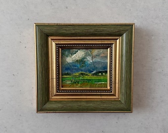 Oil painting miniature, Oil painting original, Original art painting, Mini vintage painting, Vintage painting original