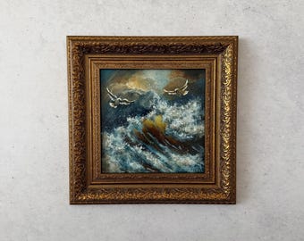 Seascape oil painting framed, Original oil painting, Vintage oil painting original, Oil painting original