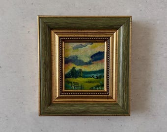 Oil painting miniature, Oil painting original, Original art painting, Mini vintage painting, Vintage painting original