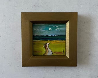 Olieverfschilderijminiatuur, origineel olieverfschilderij, origineel kunstschilderij, mini vintage schilderij, vintage origineel schilderij