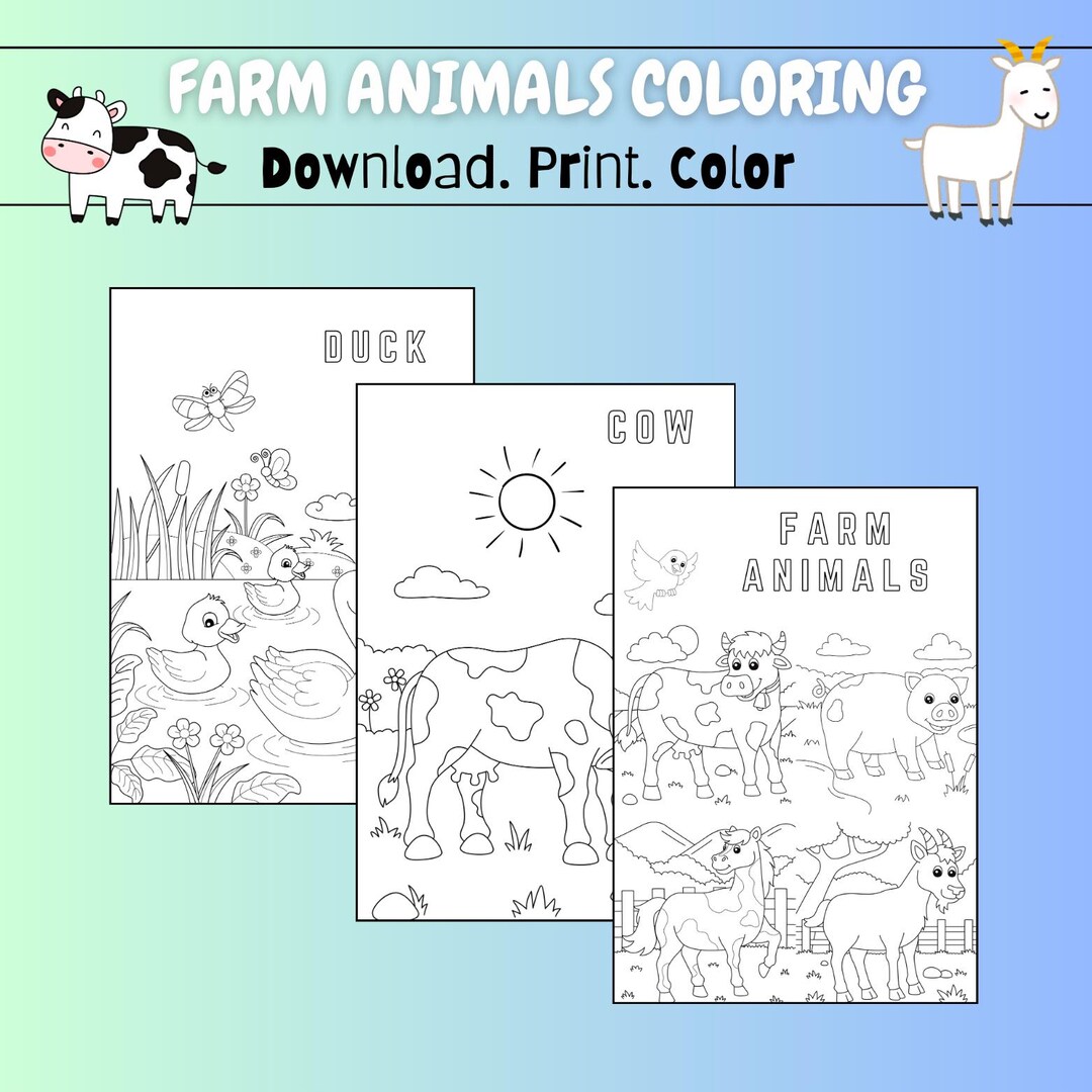 12 pages à colorier d'animaux de la ferme | Livre de coloriage pour ...
