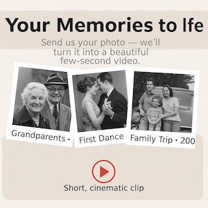 Personalized Photo to Video Animation – Custom Cinematic Memory Clip – AI Animated Photo Gift