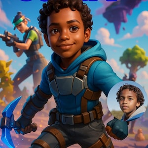 Custom Cartoon Gaming Style Portrait | Personalized Digital Gamer Art | Battle Royale Style Poster