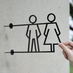 Custom Double-Sided Restroom Sign - Premium Stainless Steel Toilet Sign | Restroom Sign | Gold, Silver, Black, Antique Brass-12 inches