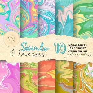 Groovy Abstract Patterns, Messy Paint Swirls, Liquid Digital Papers, Digitally Handpainted, 70s Hippie Fluid Art, Retro Trippy Art Liquide