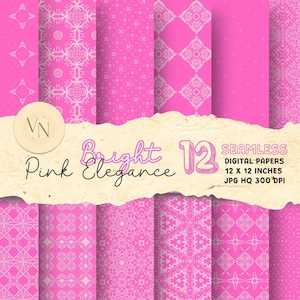 Victorian Girly Lace Patterns, Pink Junk Journal Digital Papers, Coquette Rococo Victorian Seamless Patterns, Bright Pink Dopamine Files