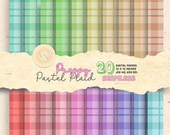 Pastel Plaid Digital Paper: Retro Seamless Patterns (Digital Download)