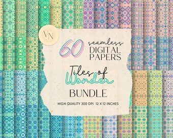 Mediterranean Tile Digital Paper, Pastel Moroccan Pattern (Digital Download)