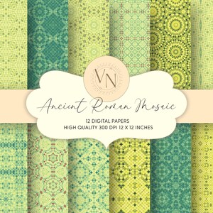 Oud-Romeins mozaïek digitaal papier, antieke junk Journal, Italiaanse reizigers notebook achtergronden, 12 x 12 scrapbook shabby chic patronen