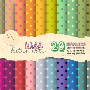 Boho Spring Seamless Patterns, Retro Polka Dots Seamless Files in Bright Colors, Dopamine Digital Papers, Pink, Blue, Violet, Green, Yellow