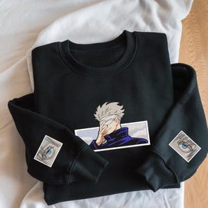 Limitless Cursed Technique Embroidered Sweatshirt, Six Eyes Sorcery Battle Hoodie, Perfect Anime-Inspired Gift for Manga & Anime Fans.