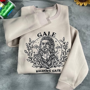 Gale Embroidered Sweatshirt Hoodie, Baldur&#39;s Gate 3 Shirt, BG3 Crewneck for Fans, Ideal Gamer Gift